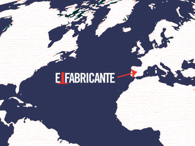 El Fabricante en el mapa. Mapa del mundo con flecha señalando a España, país donde se encuentra la sede.